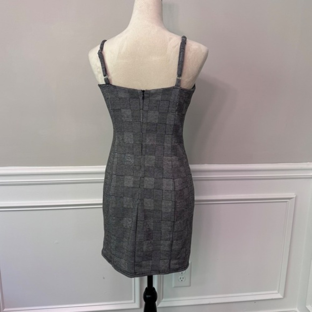Forever 21 Plaid Square Neck‎ Mini Dress Spaghetti Strap Bodycon Academia - Picture 5 of 14